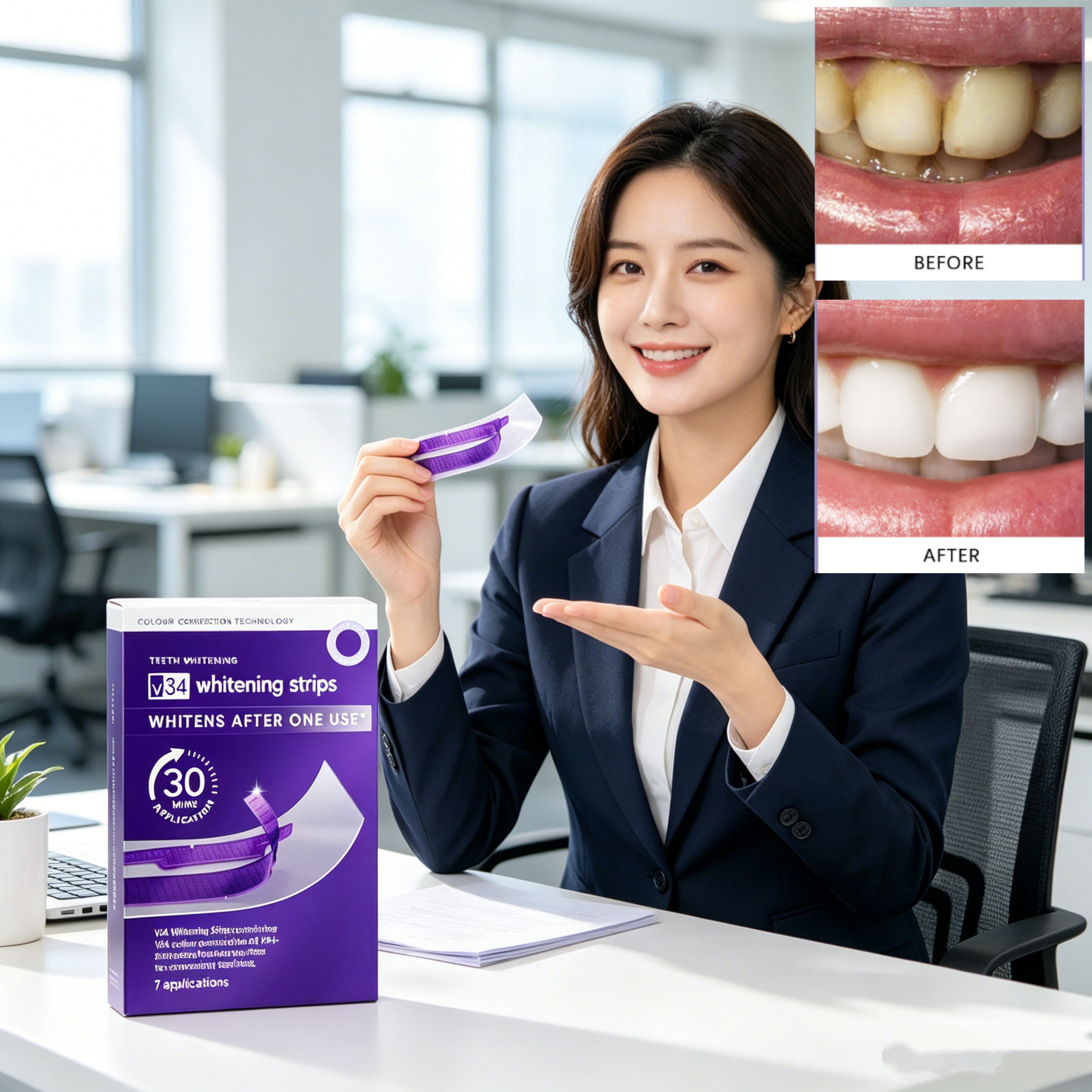 Dải làm trắng răng Stainerase V34, V34colorfix Dentalbright PAP Bleach Sticker Nâng vết bẩn đồ uống 