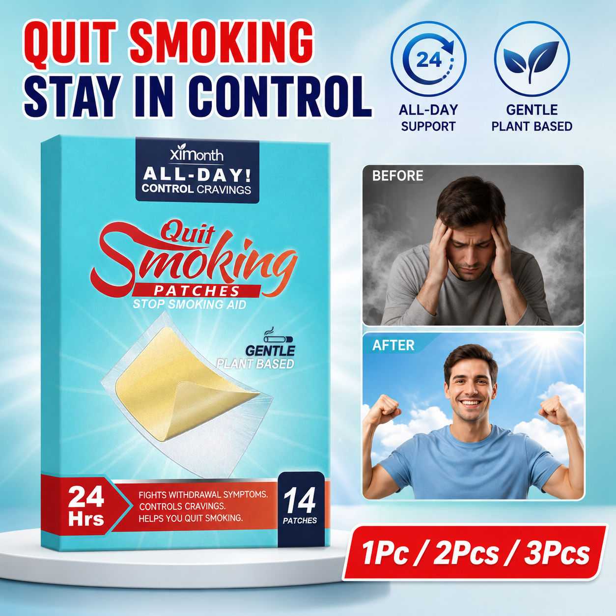 Miếng dán cai , miếng dán kiểm soát cơn thèm nicotine, dán hỗ trợ bỏ thuốc - 14 miếng