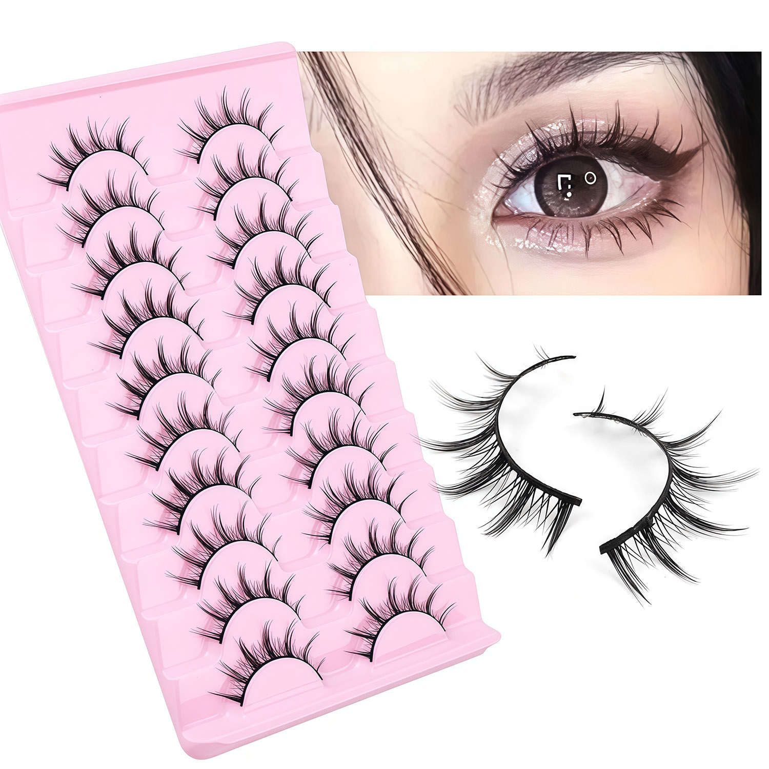 Spiky Manga Lashes 10 Cặp Anime Cosplay 14mm Tự Nhiên Trong Suốt Ban Nhạc Búp Bê Lông Mi Mắt
