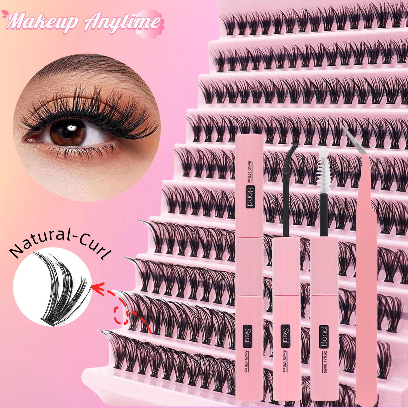 Cụm Mi Giả, 200 Cụm Lông Mi Giả Nối Dài 8-16mm D Curl Lông Mi Giả Mảnh, Mềm, Cụm Wispy Kèm Keo, Kẹp