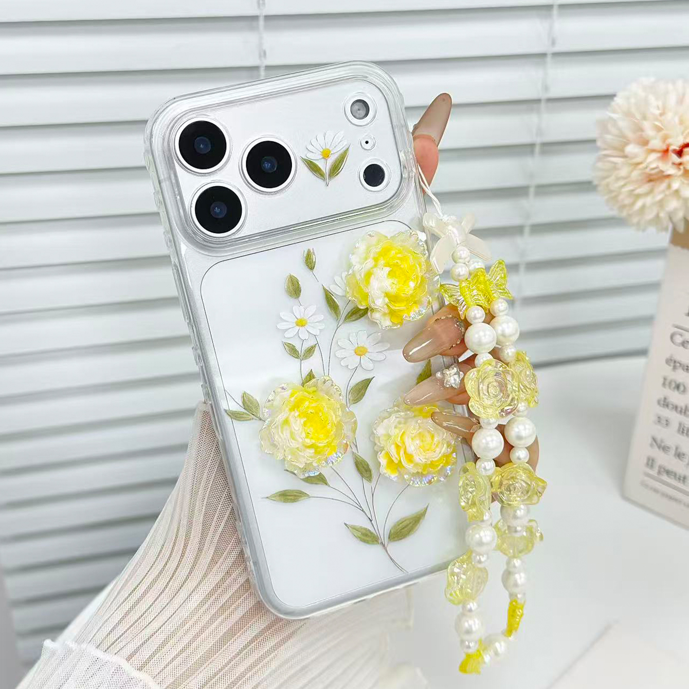 Daisy màu mềm, dây chuyền sơn trắng có ngay, phụ kiện dán chống rơi, ốp điện thoại phù hợp cho Apple