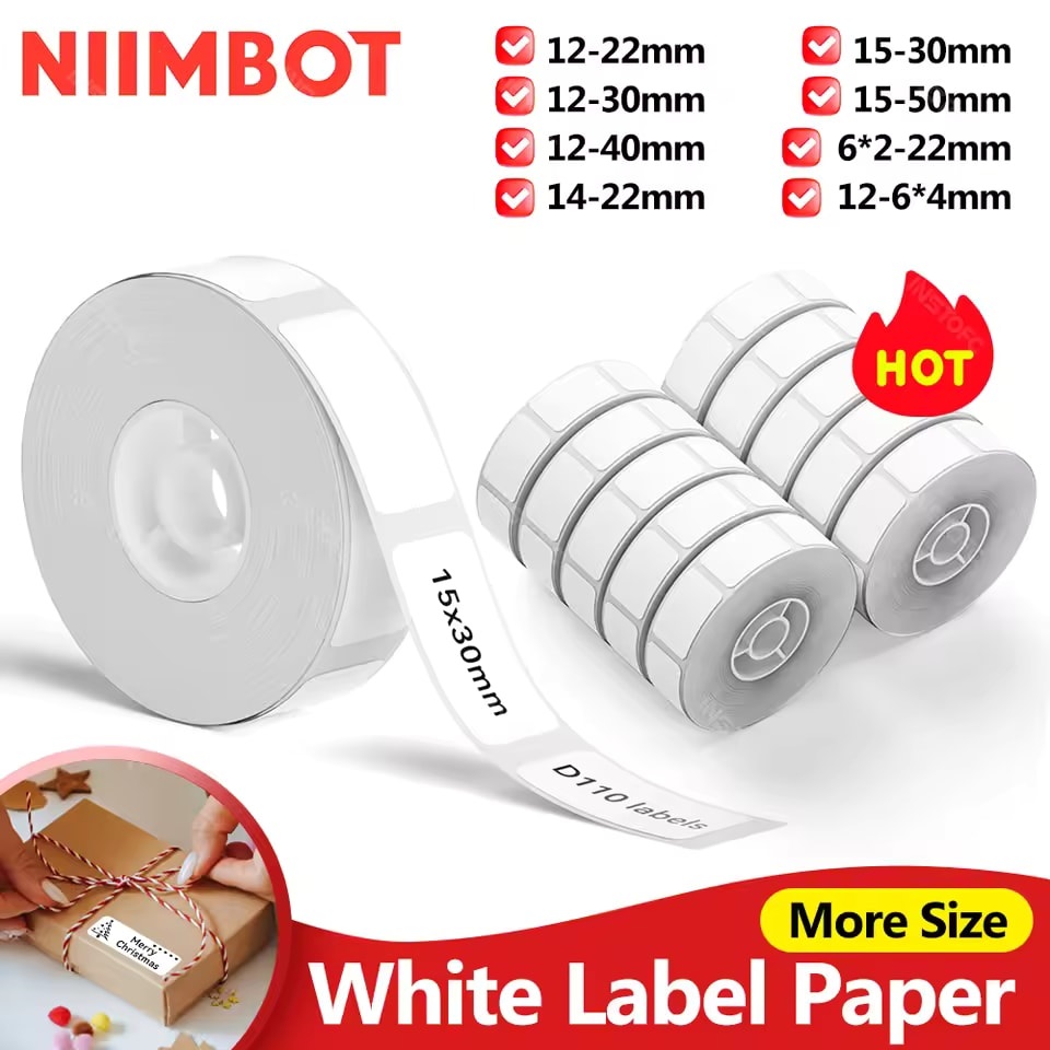 Nhãn dán trường học cá nhân hóa Niimbot D11H/D110M, giấy nhãn màu trơn 12x40mm, mã vạch, tên, giá ti