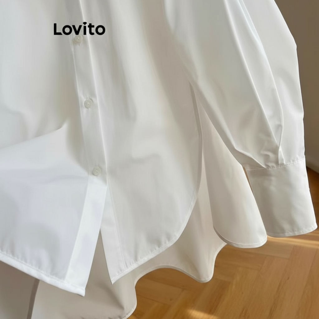 (trendy4) Lovito Áo Cánh Thanh Lịch Cài Nút Phía Trước Không Đối Xứng Cho Nữ Lne24084 (nhiều Màu)