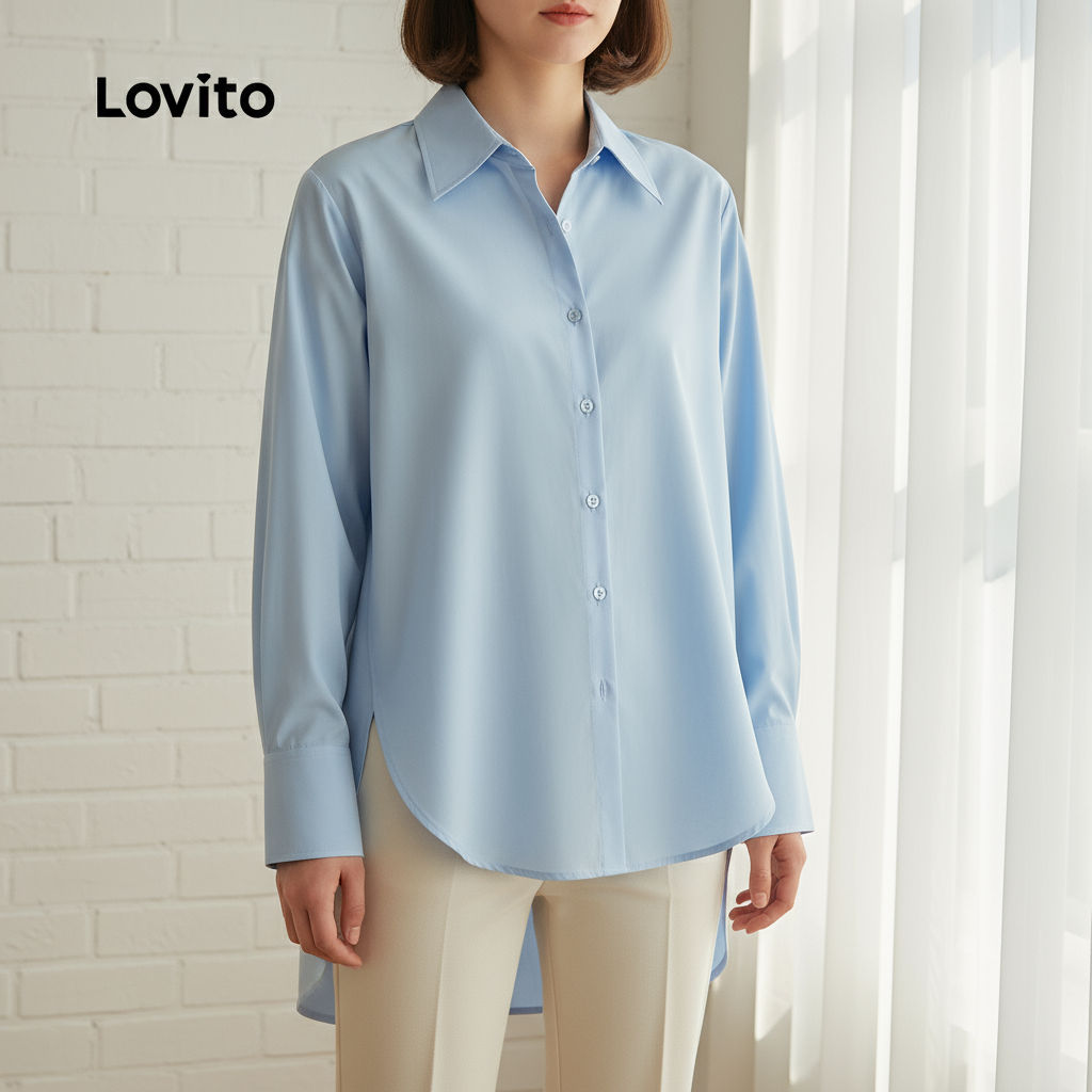 (trendy2)Lovito Áo Cánh Thanh Lịch Cài Nút Phía Trước Không Đối Xứng Cho Nữ Lne24084 (nhiều Màu)