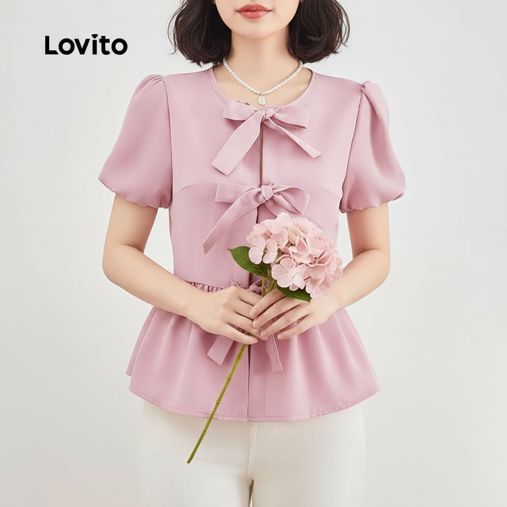 Lovito Áo sơ mi thông thường Tie Front Summer / Spring Áo sơ mi nữ L129AD1485