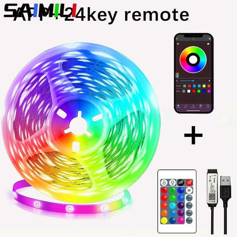 RGB LED Strip Light APP Music Sync Băng linh hoạt 1M 2M 3M cho phòng ngủ TV Đèn nền trang trí phòng 