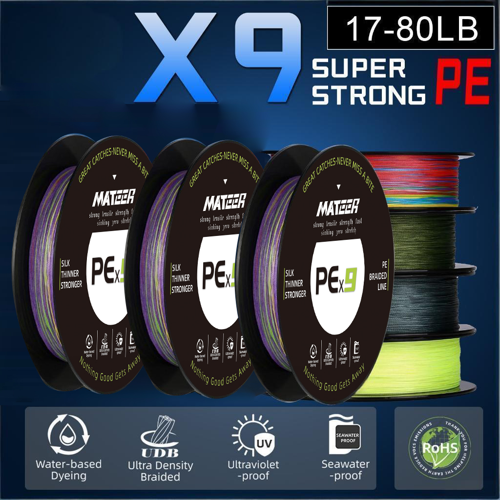 Dây Bện 9 Sợi 150m 300m 500m PE Mịn Đa Sợi Bọc Kép 17-80 Lbs