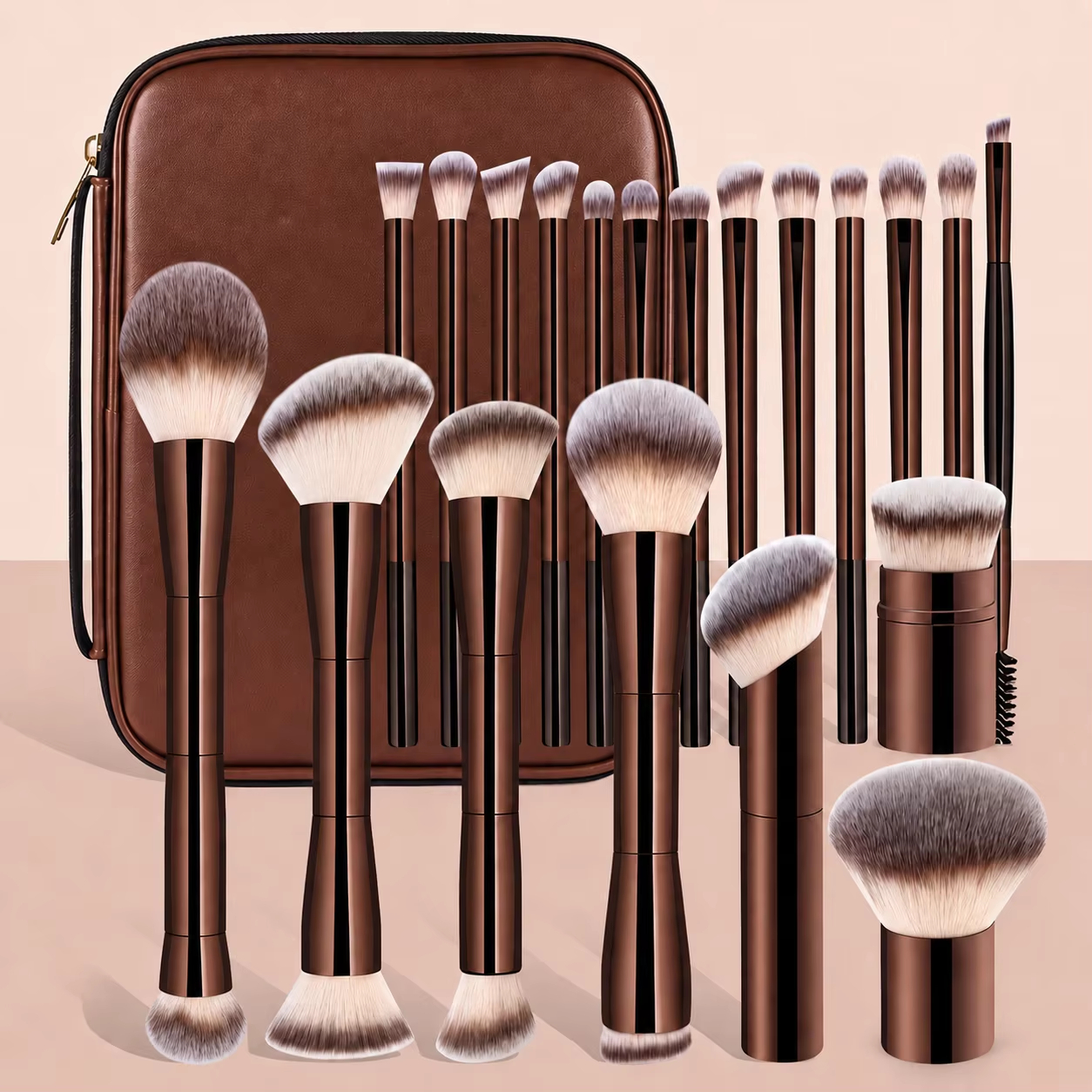 Bộ 20 cọ trang điểm mặt kèm túi đựng, gồm cọ nền, cọ má, cọ phủ phấn, cọ mắt, cọ kẻ mắt