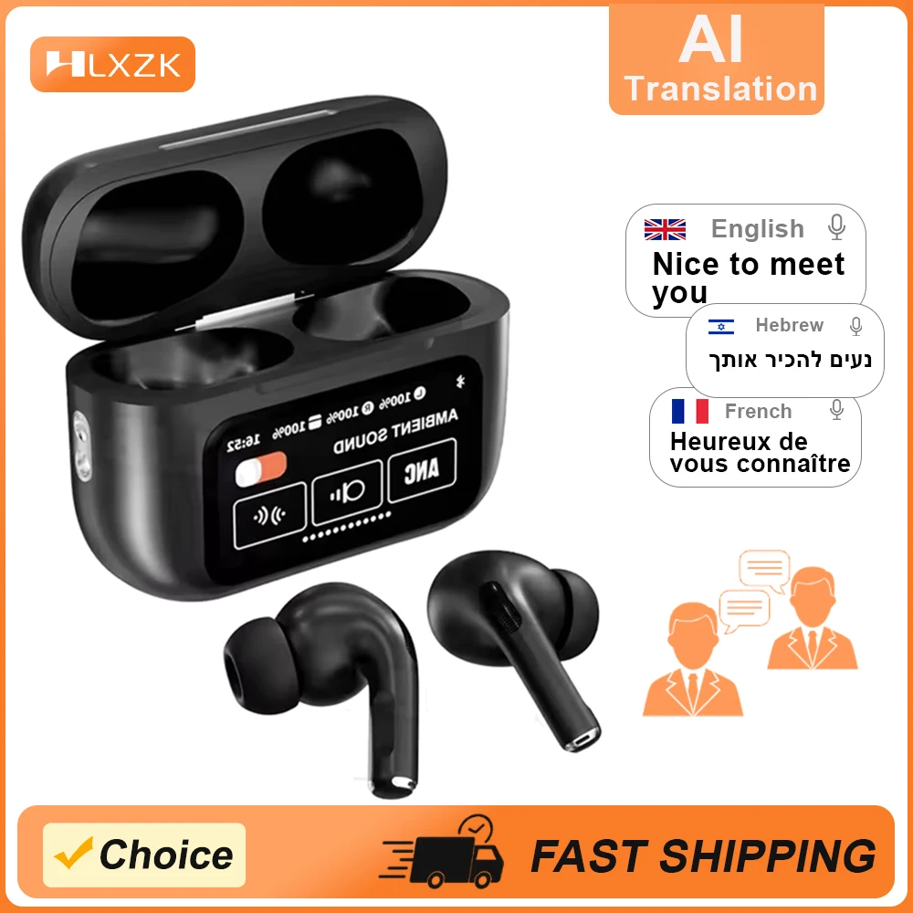 Tai nghe A9 Pro Màn hình màu thông minh Tai nghe không dây ANC Tai nghe khử tiếng ồn trong tai Tai n