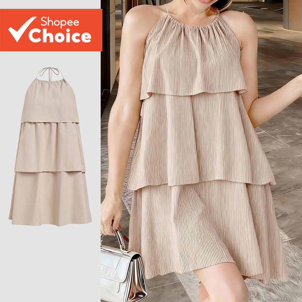 Đầm Boho Lovito Nữ Lưng Hở, Tầng, Màu Kaki, Xuân/Hè L178LD017