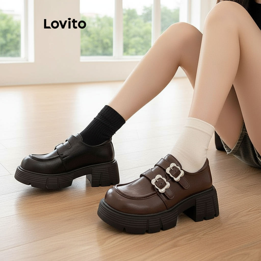 (Fashion_4) Giày Mary Jane Lovito đế dày cổ điển ngọt ngào mát mẻ quai đôi theo phong cách Anh cho n