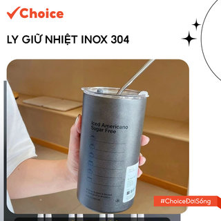  [New] [Choice] Ly Giữ Nhiệt LS1-0657-419 Inox 304 Đúc Liền Khối Cao Cấp Có Nắp Đậy Tặng Kèm Ống Hút