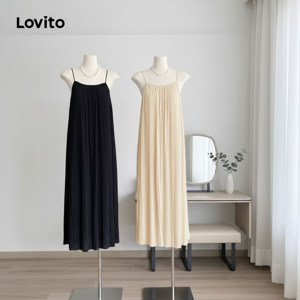 Lovito Váy xếp nếp trơn thông thường dành cho nữ LNE27240 (Nhiều màu)