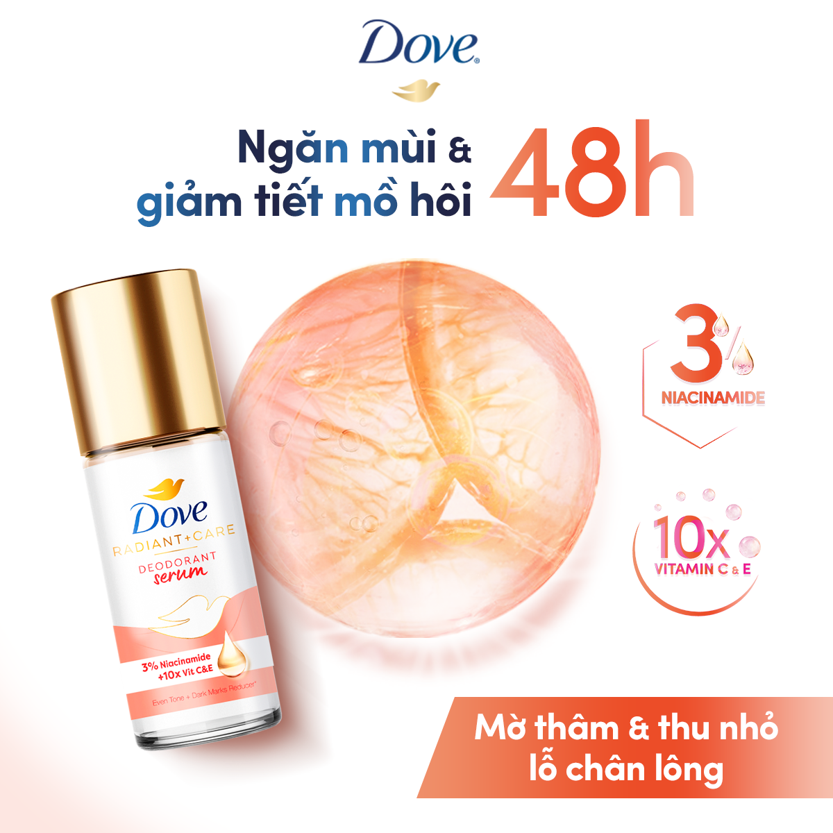 Lăn ngăn mùi dưỡng sáng cao cấp Dove tinh chất serum dành cho nữ với 3% Niacinamide 45ml | BigBuy360 - bigbuy360.vn