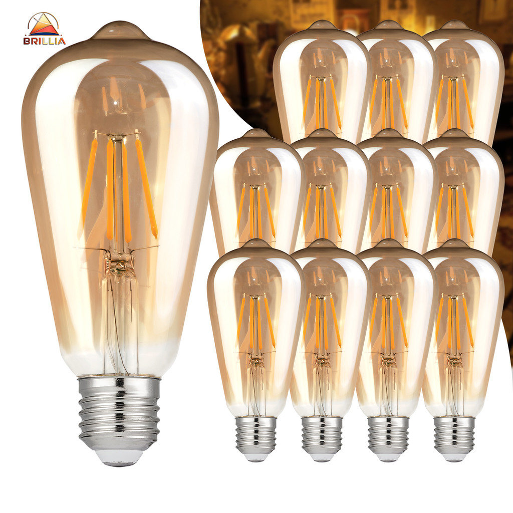 Bóng đèn LED dây tóc hổ phách ST64 – 4W – 2200K – E27 – Bivolt – 10 CÁI – Đèn ấm áp Edison cổ điển