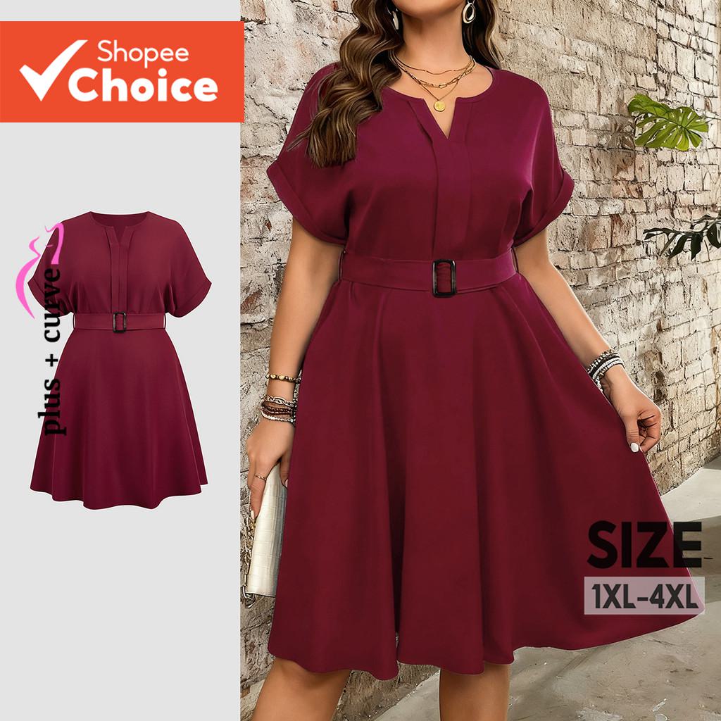 Đầm nữ Lovito thắt eo phong cách thường ngày mùa xuân/hè màu đỏ đô mã LBL31117