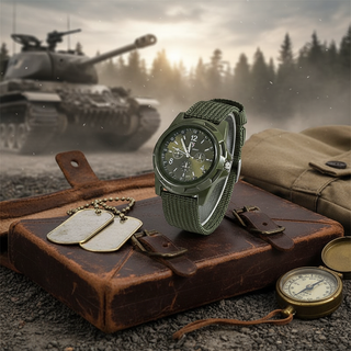   Đồng hồ đeo tay nam thời trang quân đội: Thạch anh dây nylon thiết kế thể thao. 