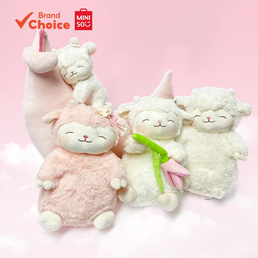MINISO Dòng đồ chơi thú nhồi bông cừu dễ thương ấm áp với hoa tulip ngọt ngào 16cm x 25cm.