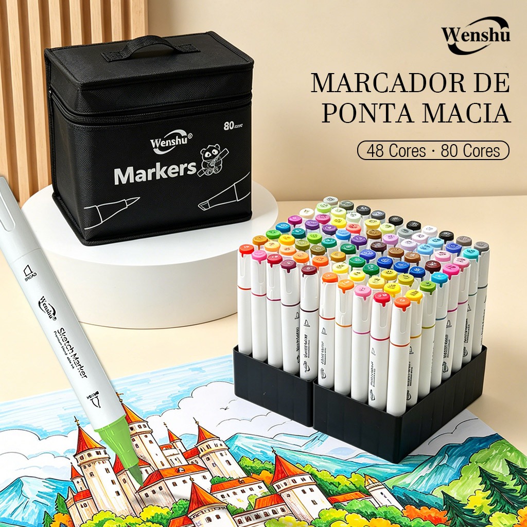 Dual Tip Brush Beveled Markers 80 Color Paint Pen Acrylic Markers Set Art Craft Minh họa