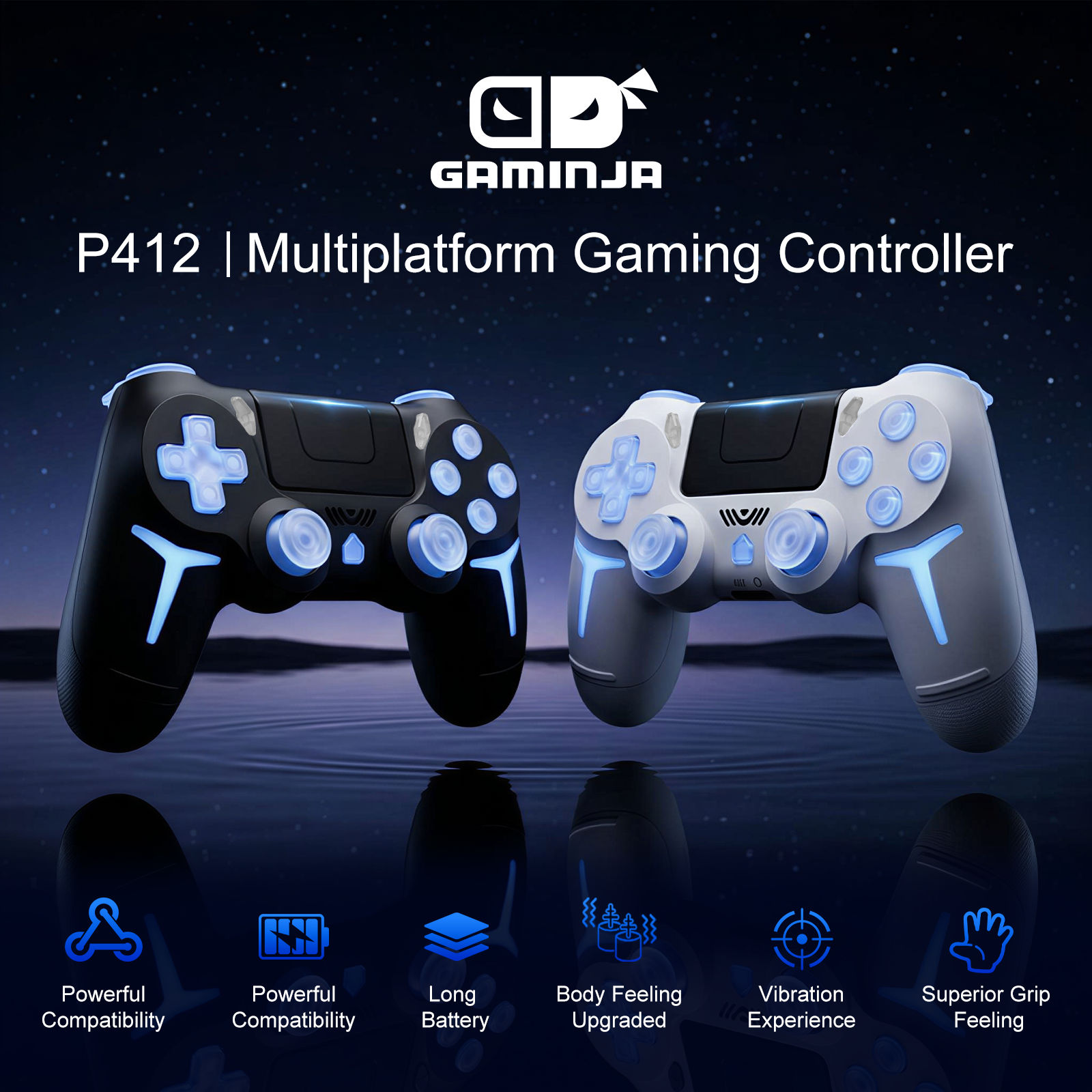 Tay cầm chơi game không dây Bluetooth P4 cho PS4/PS4 Slim/PS4 Pro, hỗ trợ rung kép 6 trục