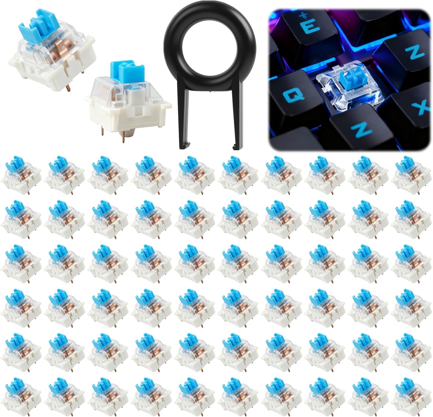 61 Phím Cơ Học 3D In, Bộ Keycap Bàn Phím Cơ với Dụng Cụ Tháo Nút, Blue Switch, Phụ Kiện DIY, Phù Hợp