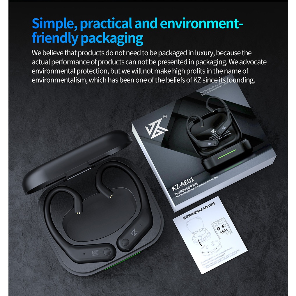 Tai nghe KZ AN01 Earbuds không dây móc tai, Bluetooth 5.4, kèm hộp sạc, cổng C PIN, tương thích cho 