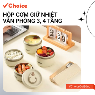   Choice  Hộp Cơm Giữ Nhiệt Văn Phòng 3 4 Tầng LS1-2928-7 Quay Được Lò Vi Sóng Kèm Túi Đũa Thìa 