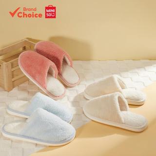  MINISO Dép bông nữ trắng cam xanh đơn giản ấm áp size 8.5cm x 26cm & 9.5cm x 27cm. 