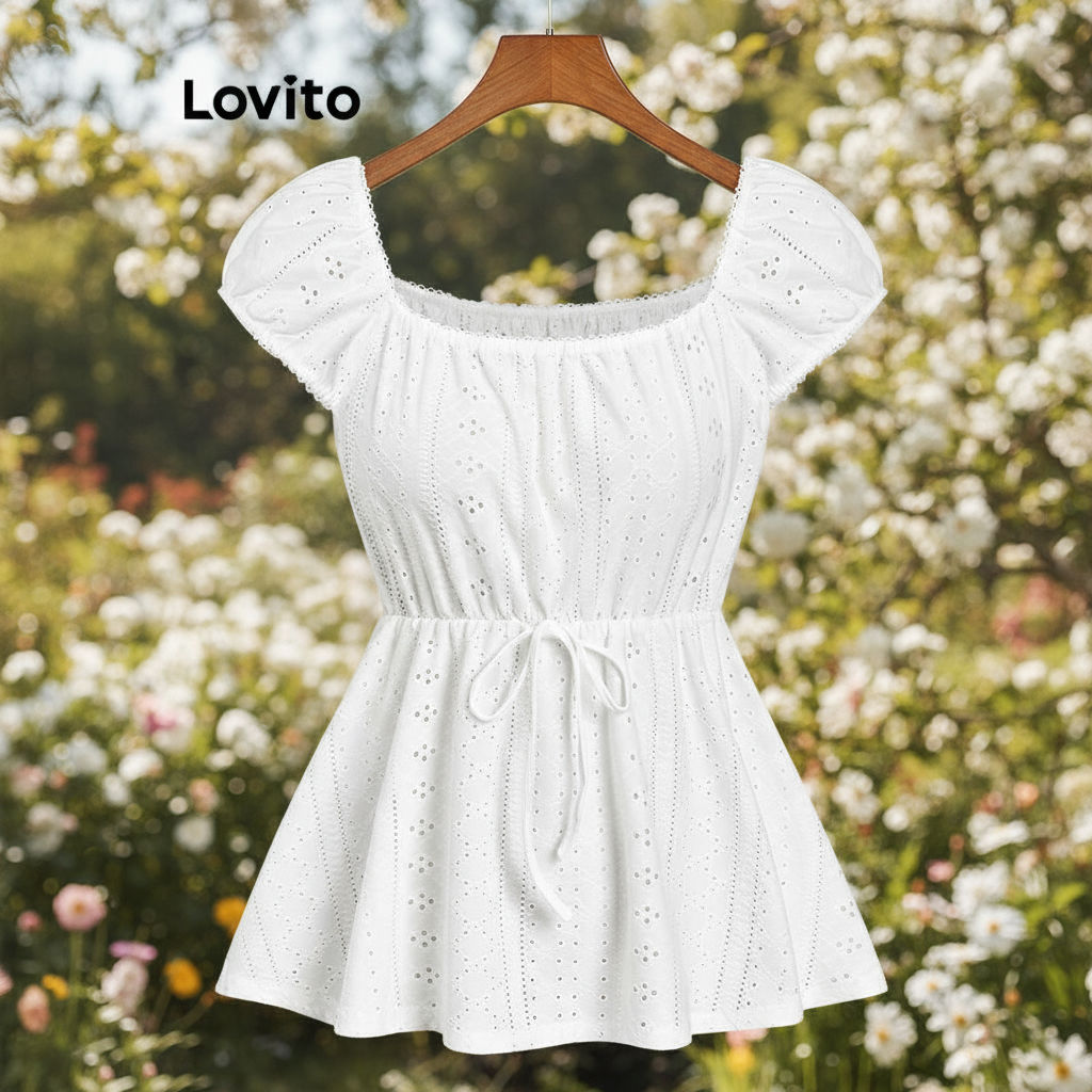 (Fashion_3) Áo Lovito màu trơn lai bèo xếp nếp cột dây phong cách thường ngày cho nữ L113MD034