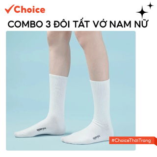 [New] [Choice] Combo 3 Đôi Tất Vớ Nam Nữ Gân Trơn Cổ Cao UP7 Cotton, 2 Màu Đen Trắng, Dày Dặn, Êm Ái