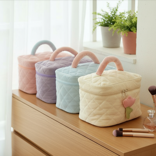   Túi đựng mỹ phẩm vải nhung lớn màu trơn kiểu hoa di động món quà tuyệt vời cho các bạn gái. 