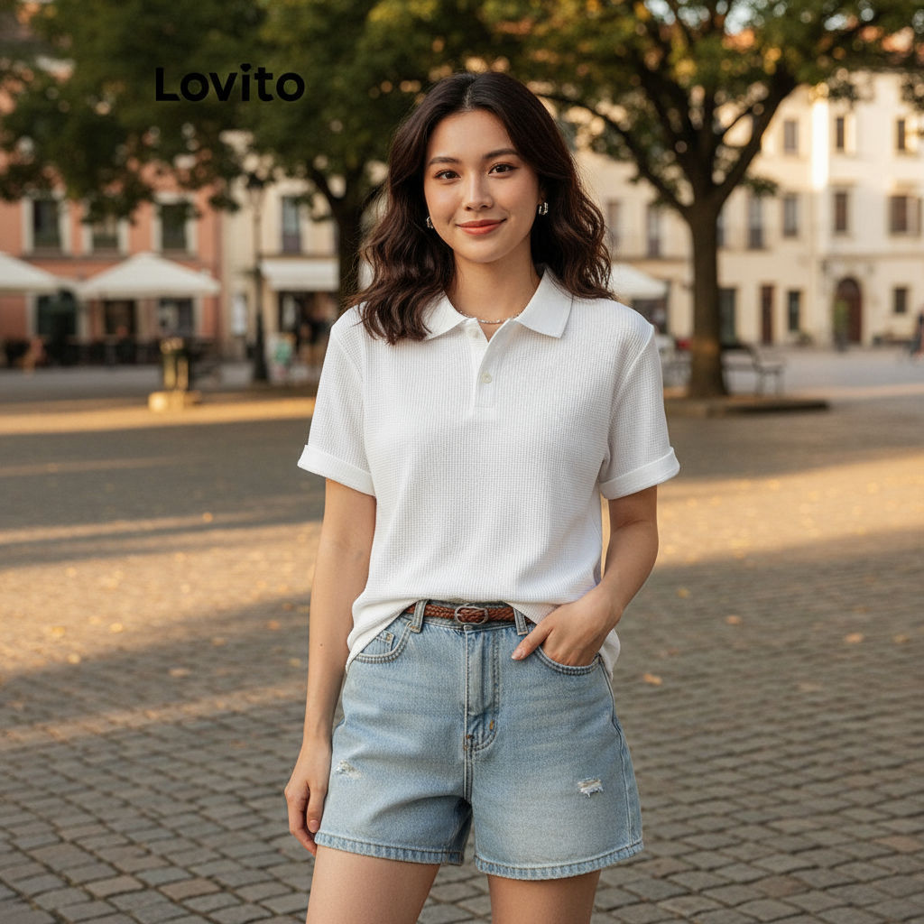 (trendy6)Lovito Áo thun giản dị trơn -Váy đan -Áo thun nam nữ L68ED039 (Nhiều màu)