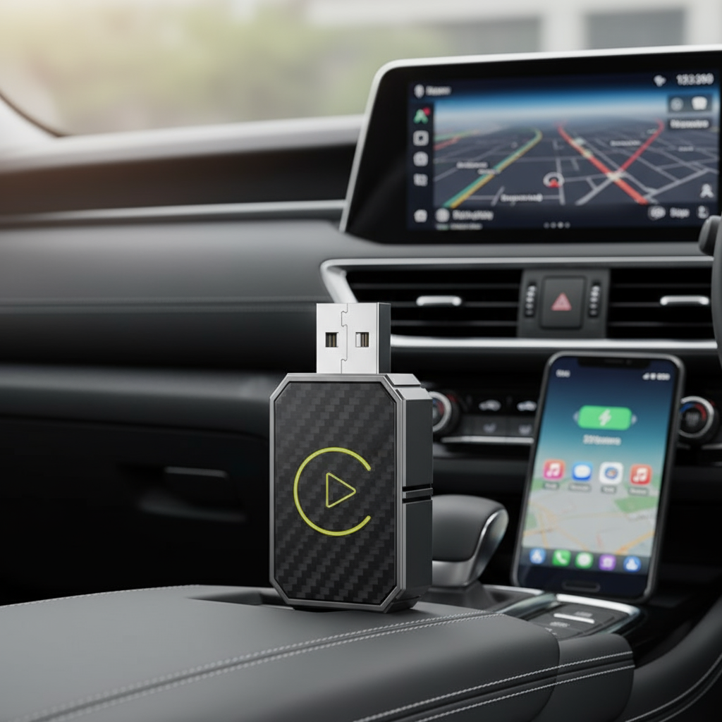 Bộ chuyển đổi AIBox Mini 2in1 WiFi không dây Android Auto CarPlay cho xe nguyên bản, cắm là chạy.