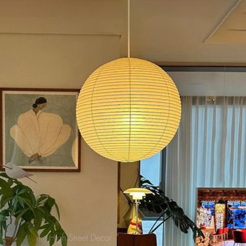 Đèn thả trần giấy trắng kiểu Noguchi viền dày phong cách Nhật Bản – đèn trần treo ấm áp