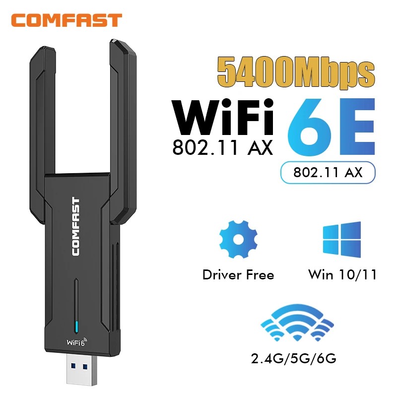 Comfast AX5400 wifi cho pc 6E USB3.0 Adapter Dongle 2.4G / 5G / 6GHz Placa Antena Para Card Mạng Cho
