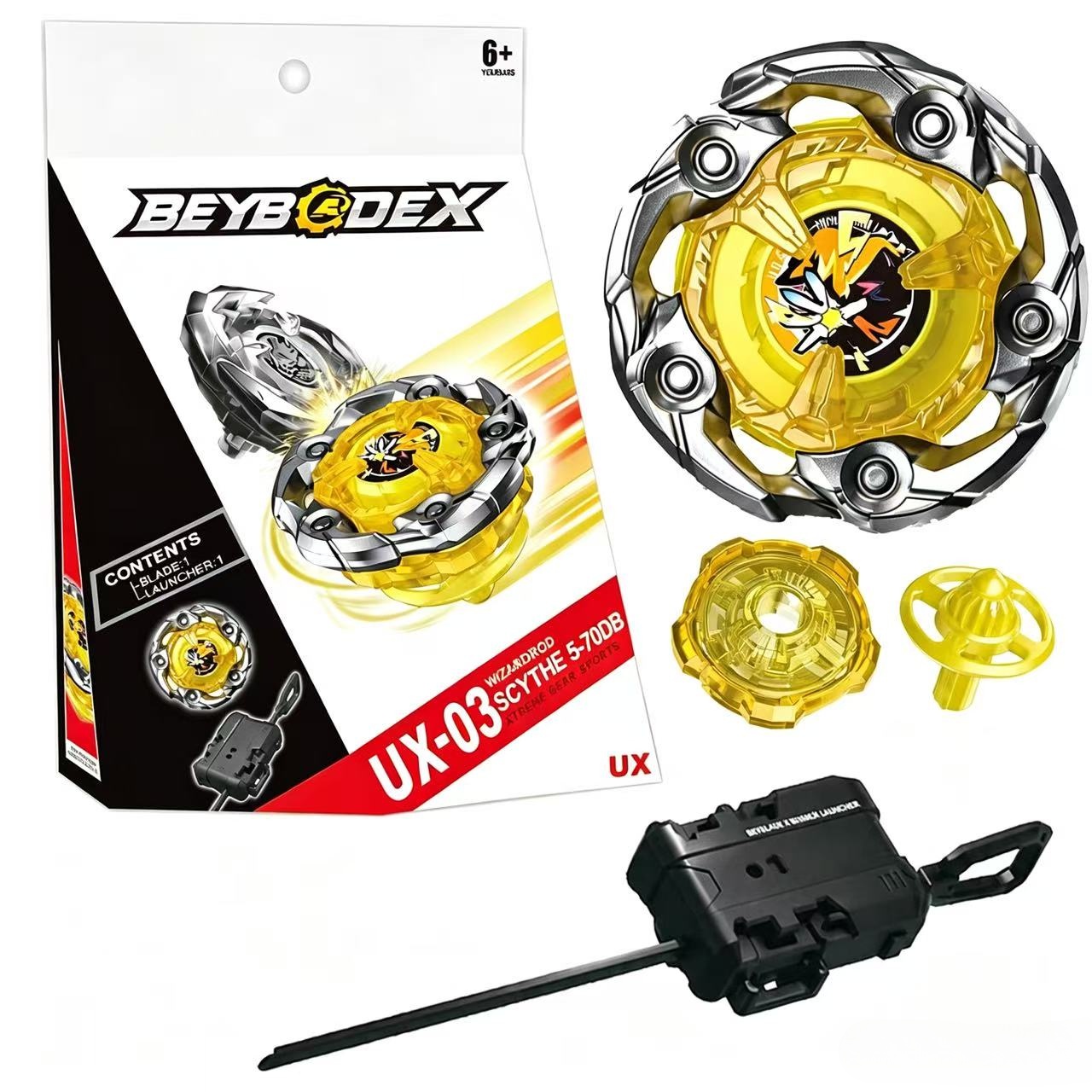 Beyblade X UX-03 Wizard Rod Bey Xtreme với Launcher LED Grip Set Metal Spinning Top Battle Gyro Comb