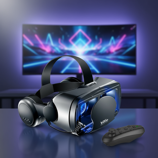  Kính thực tế ảo 3D VR, Mũ bảo hiểm kính thực tế ảo cho điện thoại thông minh, Ống nhòm thông minh 7 inch, Bao gồm ống kính điện thoại, Điều khiển và tai nghe.