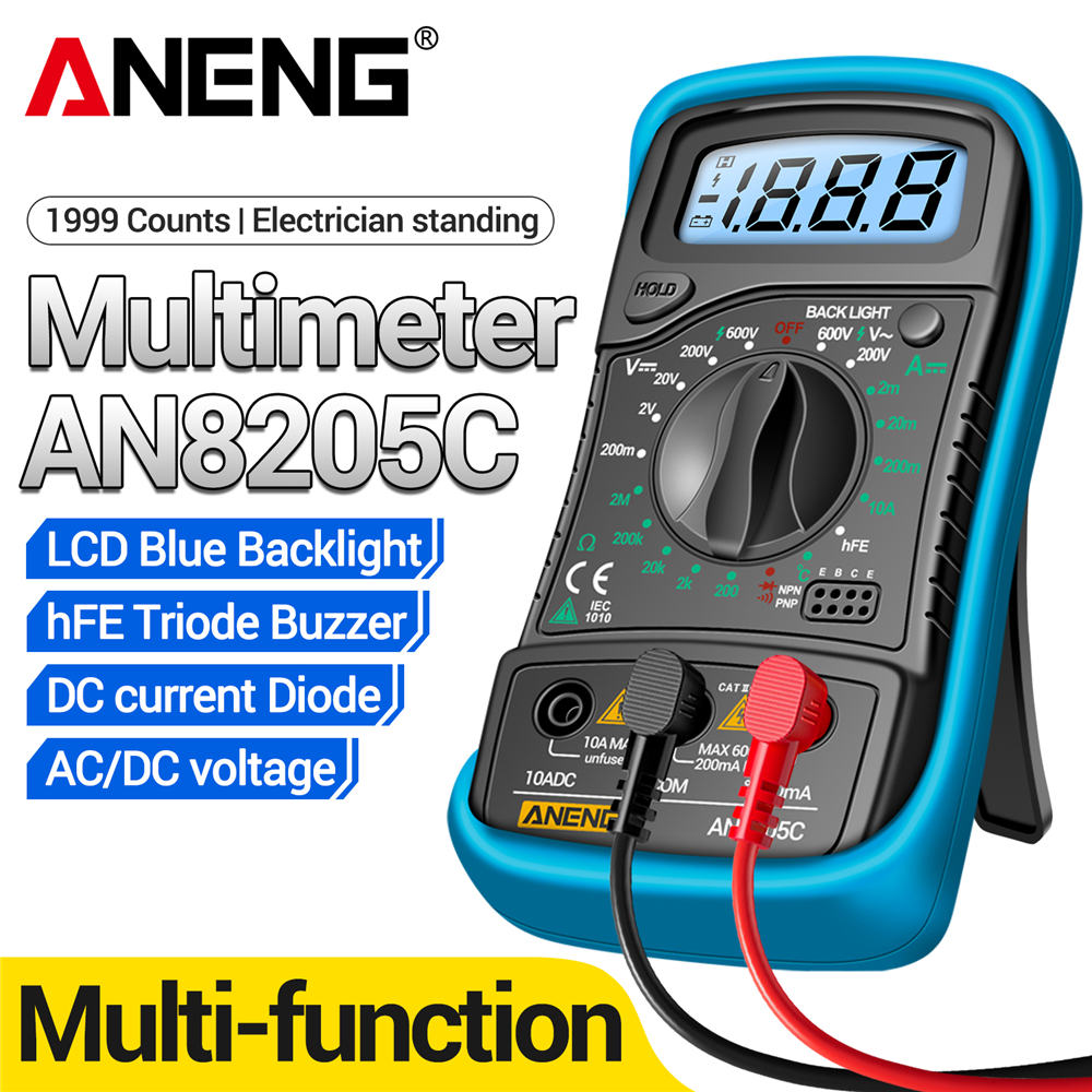 ANENG AN8205C vạn năng số có độ chính xác cao, kiểm tra transistor hFE, diode bật/tắt, chuông, màn h