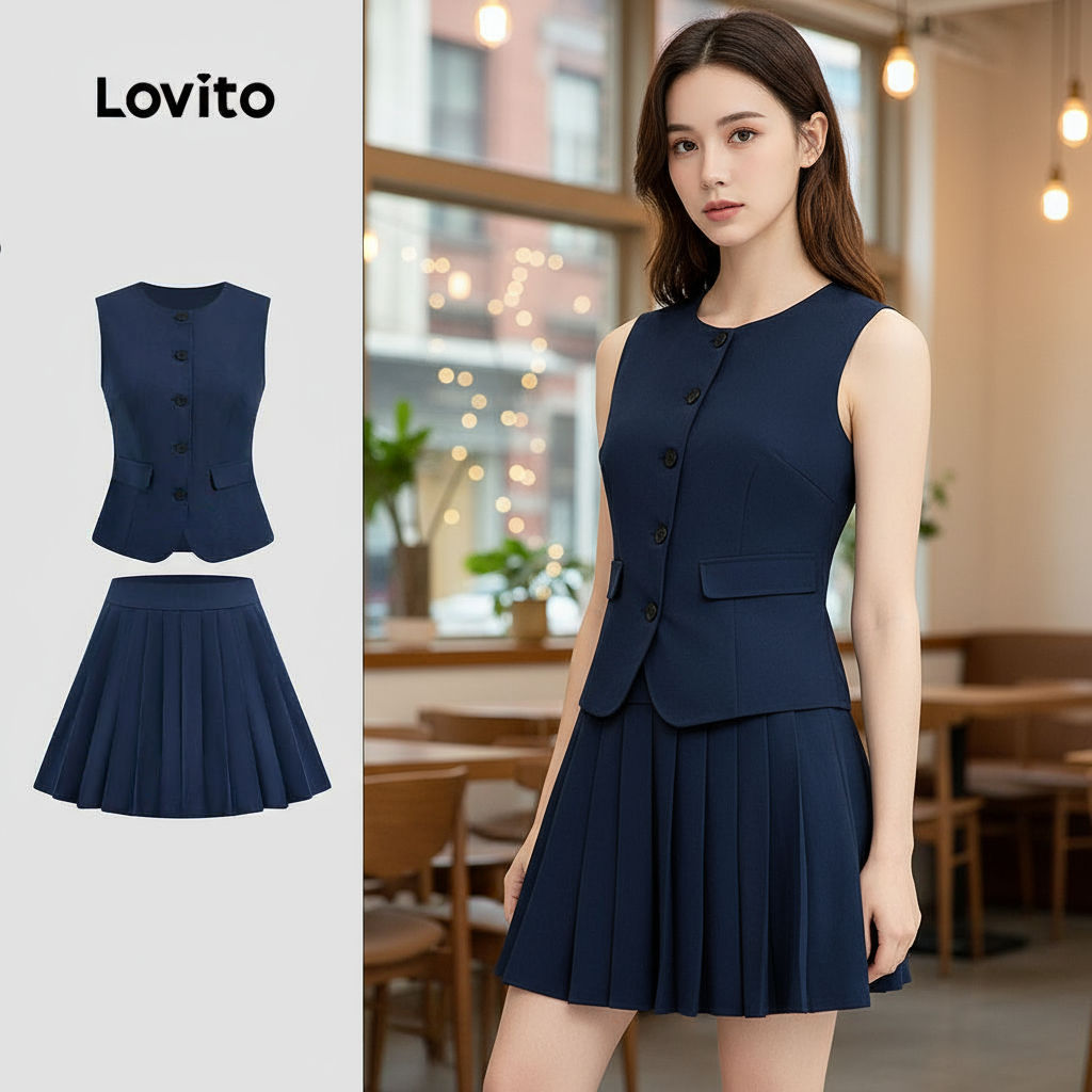 Lovito Áo sơ mi/xuống tay lỡ xếp ly mùa xuân/hè thoải mái cho phái nữ L143ED2545