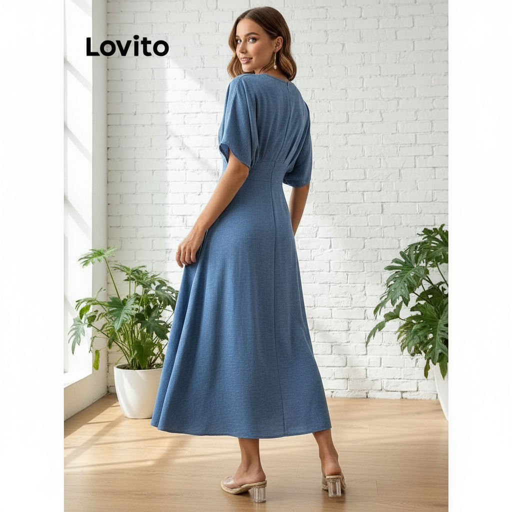 Đầm nữ Lovito dáng trơn xếp ly thanh lịch LNL83157