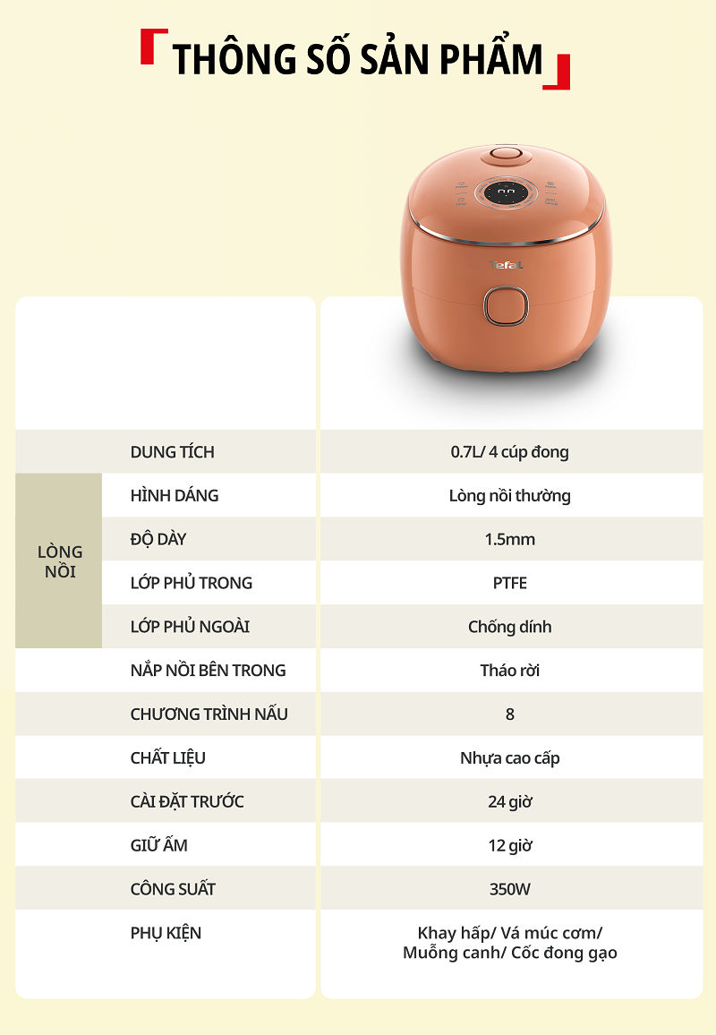 Nồi cơm điện tử Mini Tefal POP 0.7L | BigBuy360 - bigbuy360.vn