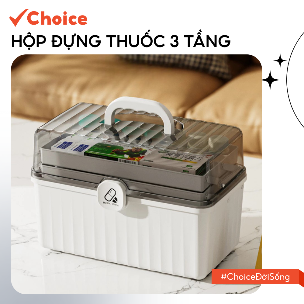 [Choice] Hộp Đựng Thuốc, Đồ Y Tế Gia Đình LS1-2749-555 3 Tầng, Có Tay Cầm, Khóa Đóng Mở An Toàn