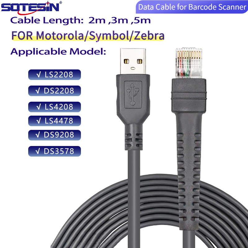 Cáp quét mã vạch USB 2.0 CBA-U01-S10ZAR Rj50 cho Symbol Moto LS2208/DS2208/LS4208/LS4478/DS9208/DS35