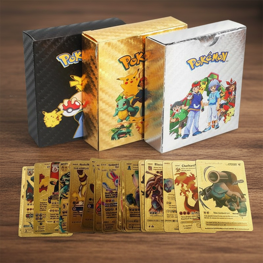 55 thẻ Pokemon bằng kim loại màu vàng Vmax GX - Bộ sưu tập thẻ Charizard Pikachu huấn luyện viên hiế