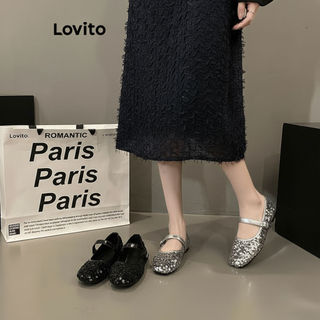 Lovito Vintage Plain Flash Sequin Mary Jane Flats Đảng Phù Hợp Với Ballet Flat Cho Nữ LFA65291\2