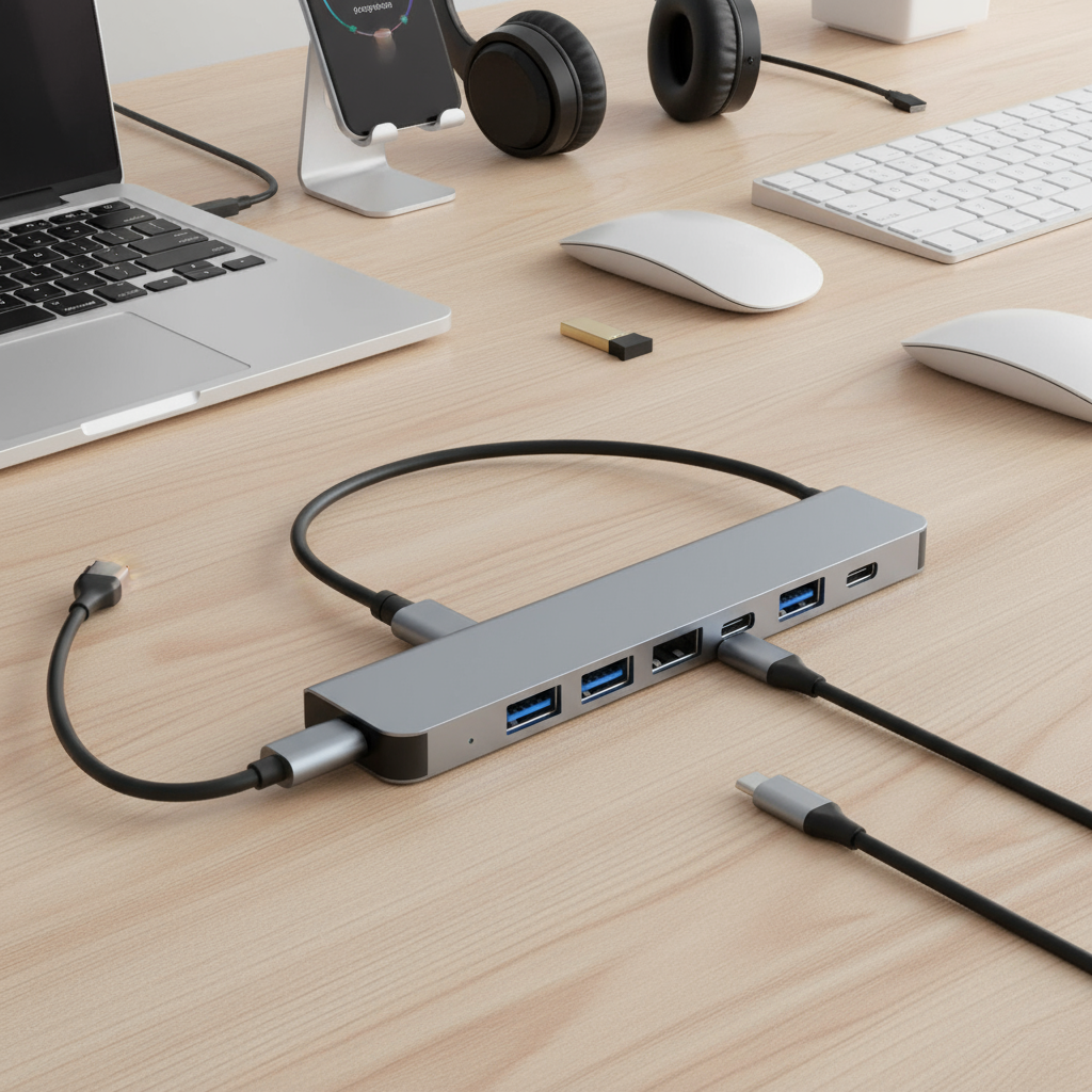 Bộ mở rộng cổng USB Type-C, Hub 2 đầu 7IN2 cho máy tính bảng, điện thoại di động, PC hỗ trợ OTG nhiề