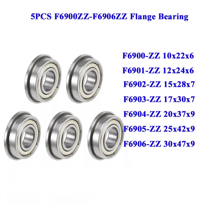 5PCS Vòng bi mặt bích F6900ZZ F6901ZZ F6900 F6901 F6902 F6903 F6904 F6905 F6906 ZZ mỏng, vỏ kim loại