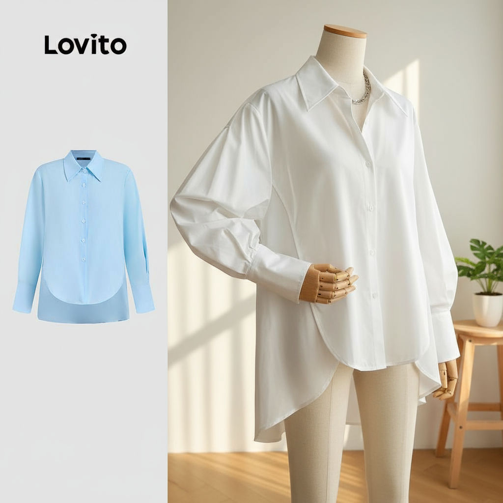 Lovito Áo kiểu nữ thanh lịch, thiết kế cài nút phía trước, không đối xứng, màu sắc đa dạng LNE24084