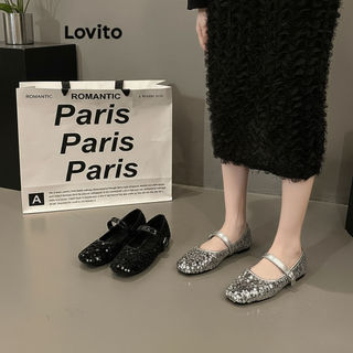 Lovito Vintage Plain Flash Sequin Mary Jane Flats Đảng Phù Hợp Với Ballet Flat Cho Nữ LFA65291\5