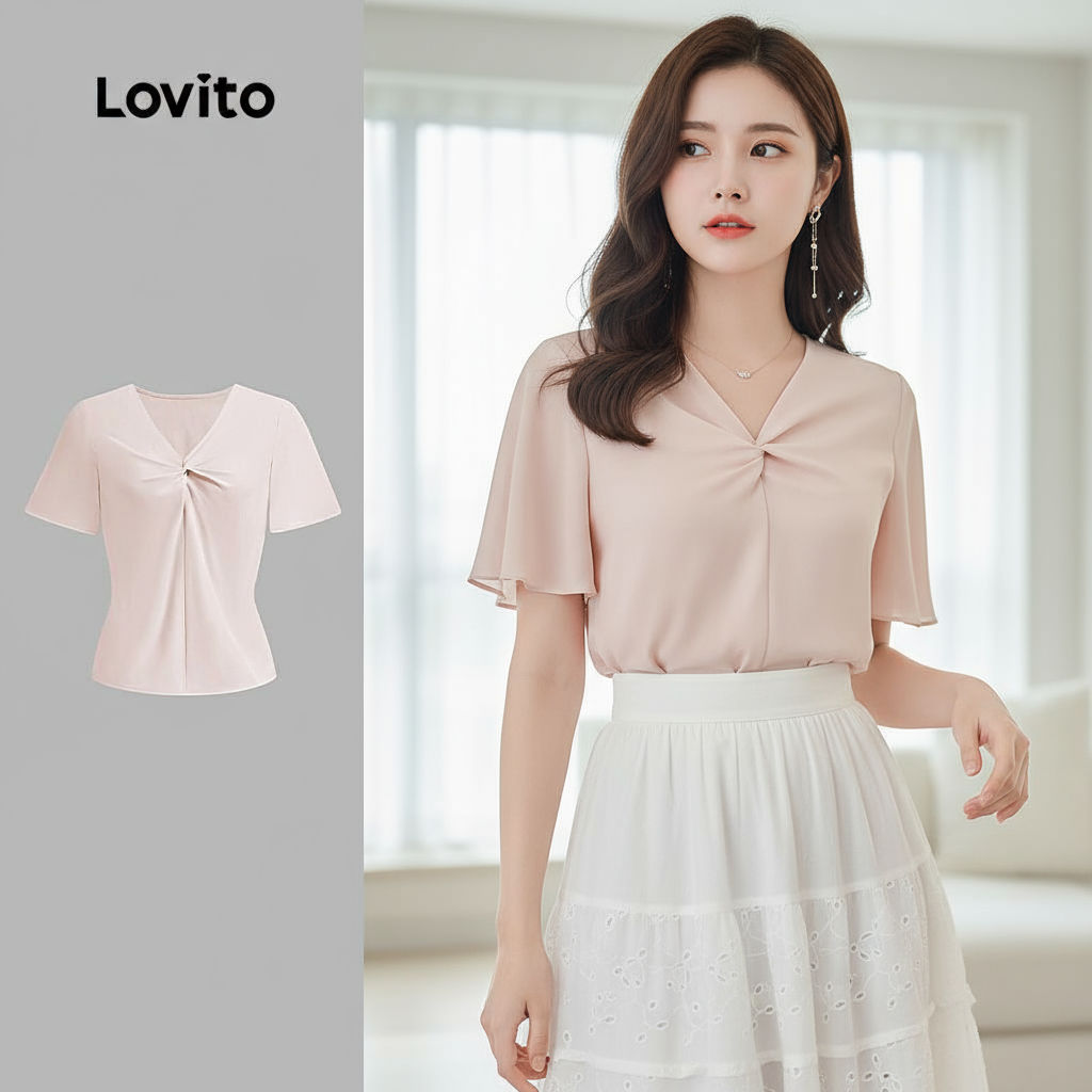 Lovito Áo nữ thắt nút đơn sắc tinh tế L123ED7435